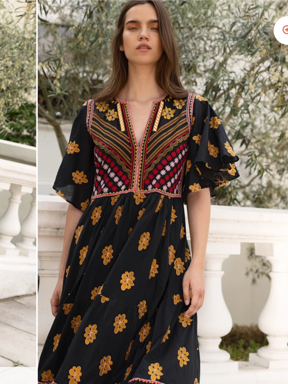 Oliphant Black Maxi Dress with Mustard Floral & Multicolor Embroidery - Picture 4 of 15